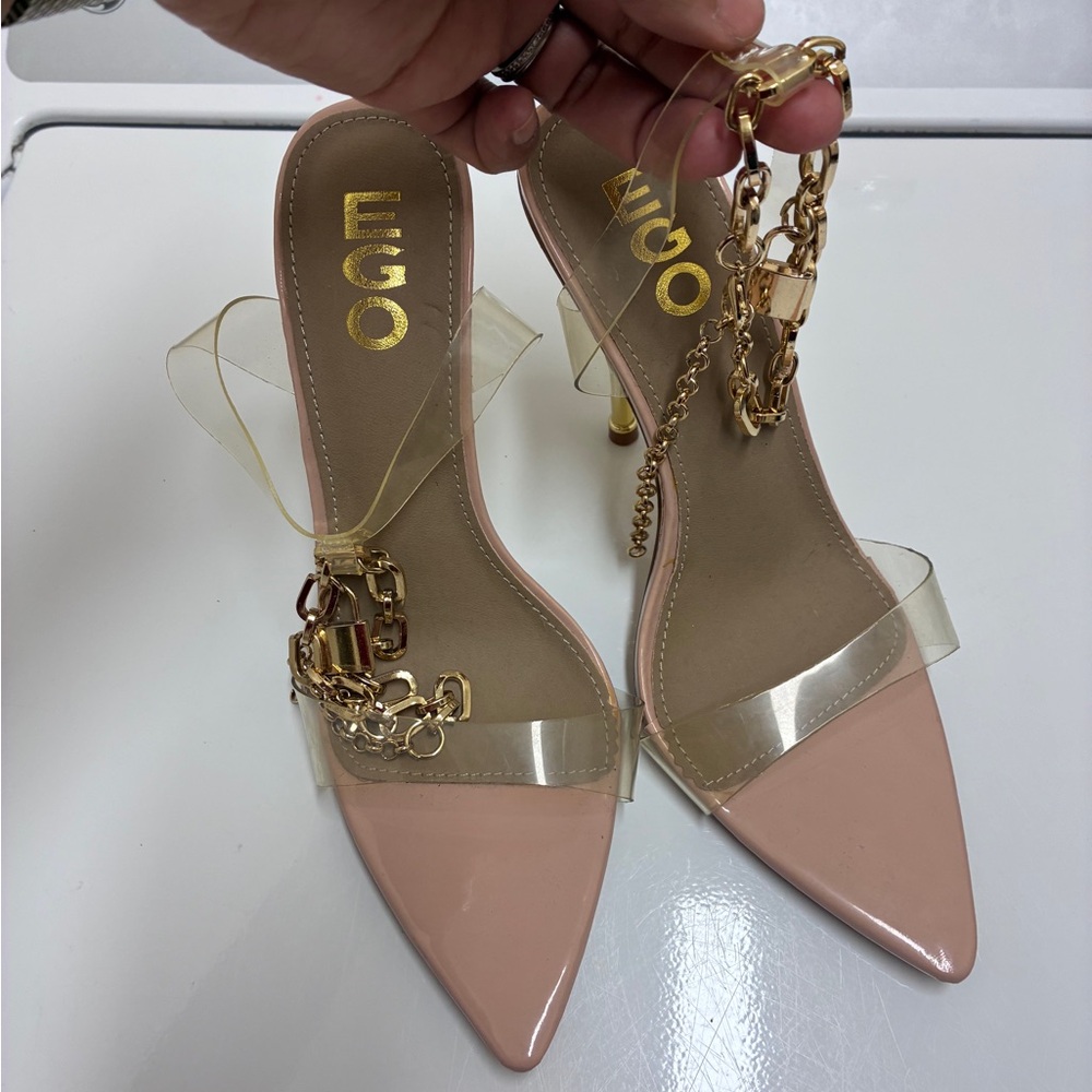EGO Nude Heels‎ with Gold Chain Accent